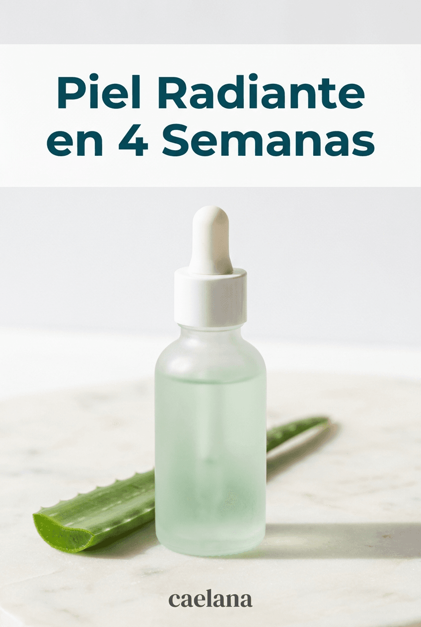 The same facial serum pin in Spanish, headlined “Piel Radiante en 4 Semanas”